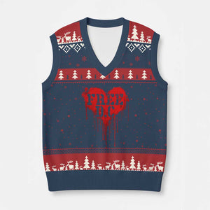 Free DC Graffiti Dripping Heart Graphic V-Neck Knit Sweater Vest Washington DC Pride Political Satire TS02 Navy Red Print Your Wear
