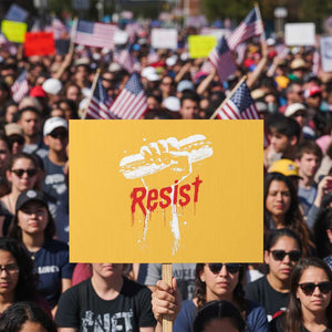 Resist with Sandwich Power Protest Sign Funny Food Rebellion Political Satire TS02 Horizontal 18" × 24" Yellow Print Your Wear