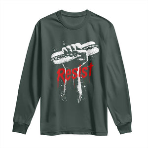 Resist with Sandwich Power Long Sleeve Shirt Funny Food Rebellion Political Satire TS02 Dark Forest Green Print Your Wear