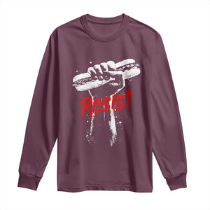 Resist with Sandwich Power Long Sleeve Shirt Funny Food Rebellion Political Satire TS02 Maroon Print Your Wear