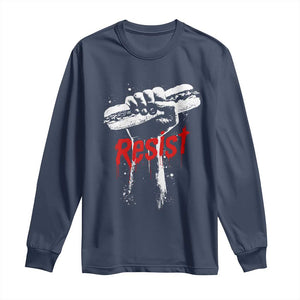 Resist with Sandwich Power Long Sleeve Shirt Funny Food Rebellion Political Satire TS02 Navy Print Your Wear