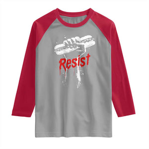 Resist with Sandwich Power Raglan Shirt Funny Food Rebellion Political Satire TS02 Sport Gray Red Print Your Wear