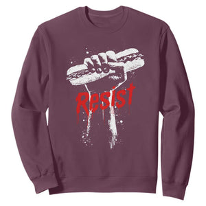 Resist with Sandwich Power Sweatshirt Funny Food Rebellion Political Satire TS02 Maroon Print Your Wear