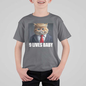 Funny Cat Trump 2024 T Shirt For Kid 9 Lives Baby TS02 Charcoal Print Your Wear