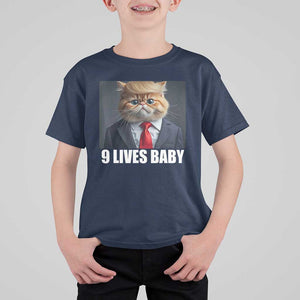 Funny Cat Trump 2024 T Shirt For Kid 9 Lives Baby TS02 Navy Print Your Wear