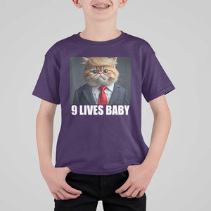 Funny Cat Trump 2024 T Shirt For Kid 9 Lives Baby TS02 Purple Print Your Wear