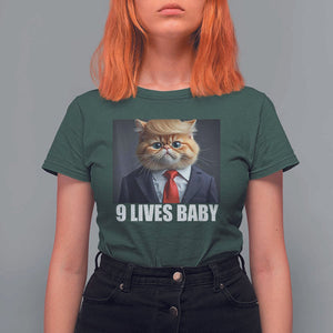 Funny Cat Trump 2024 T Shirt For Women 9 Lives Baby TS02 Dark Forest Green Print Your Wear
