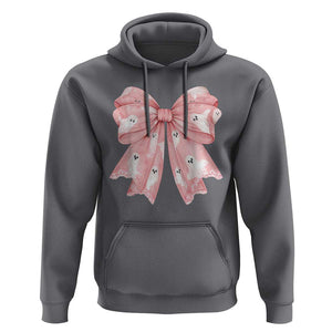 Pink Ghost Bow Coquette Hoodie Cute Girlly Boo Sheet Halloween Spooky Season TS02 Charcoal Print Your Wear