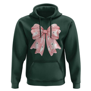Pink Ghost Bow Coquette Hoodie Cute Girlly Boo Sheet Halloween Spooky Season TS02 Dark Forest Green Print Your Wear