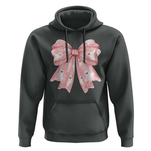 Pink Ghost Bow Coquette Hoodie Cute Girlly Boo Sheet Halloween Spooky Season TS02 Dark Heather Print Your Wear
