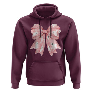 Pink Ghost Bow Coquette Hoodie Cute Girlly Boo Sheet Halloween Spooky Season TS02 Maroon Print Your Wear