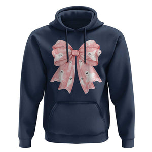 Pink Ghost Bow Coquette Hoodie Cute Girlly Boo Sheet Halloween Spooky Season TS02 Navy Print Your Wear