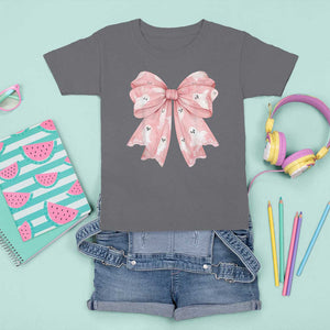 Pink Ghost Bow Coquette T Shirt For Kid Cute Girlly Boo Sheet Halloween Spooky Season TS02 Charcoal Print Your Wear