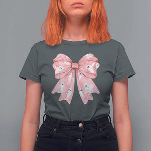 Pink Ghost Bow Coquette T Shirt For Women Cute Girlly Boo Sheet Halloween Spooky Season TS02 Dark Heather Print Your Wear