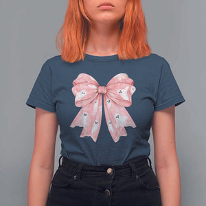 Pink Ghost Bow Coquette T Shirt For Women Cute Girlly Boo Sheet Halloween Spooky Season TS02 Navy Print Your Wear