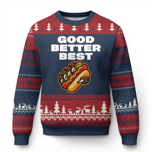 Good Better Best CFB Inspirational Ugly Christmas Sweater Funny Hot Dog and Claw Graphic TS02 Navy Red Print Your Wear