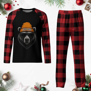 Cool Bear Chicago Graphic Plaid Pajama Set Retro Vibe City Pride Beanie and Sunglasses TS02 Buffalo Plaid Print Your Wear