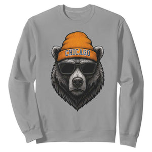 Cool Bear Chicago Graphic Sweatshirt Retro Vibe City Pride Beanie and Sunglasses TS02 Sport Gray Print Your Wear