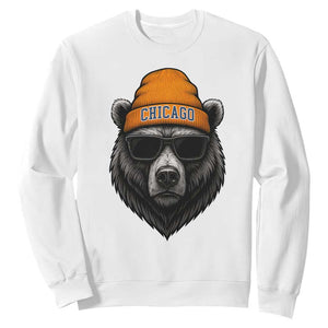 Cool Bear Chicago Graphic Sweatshirt Retro Vibe City Pride Beanie and Sunglasses TS02 White Print Your Wear