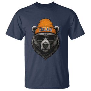 Cool Bear Chicago Graphic T Shirt Retro Vibe City Pride Beanie and Sunglasses TS02 Navy Print Your Wear