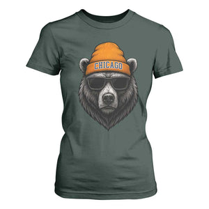 Cool Bear Chicago Graphic T Shirt For Women Retro Vibe City Pride Beanie and Sunglasses TS02 Dark Forest Green Print Your Wear
