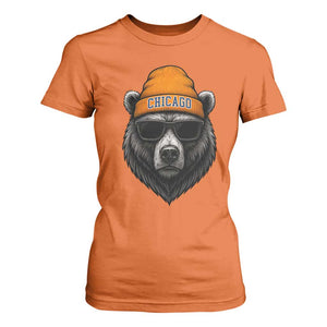 Cool Bear Chicago Graphic T Shirt For Women Retro Vibe City Pride Beanie and Sunglasses TS02 Orange Print Your Wear