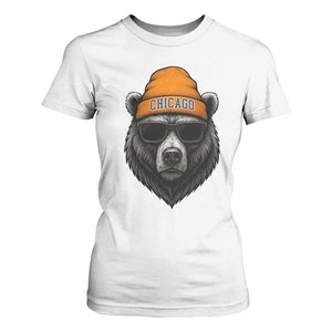 Cool Bear Chicago Graphic T Shirt For Women Retro Vibe City Pride Beanie and Sunglasses TS02 White Print Your Wear