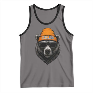 Cool Bear Chicago Graphic Tank Top Retro Vibe City Pride Beanie and Sunglasses TS02 Deep Heather Black Print Your Wear