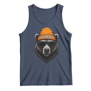 Cool Bear Chicago Graphic Tank Top Retro Vibe City Pride Beanie and Sunglasses TS02 Navy Print Your Wear