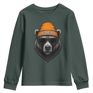 Cool Bear Chicago Graphic Youth Sweatshirt Retro Vibe City Pride Beanie and Sunglasses TS02 Dark Forest Green Print Your Wear