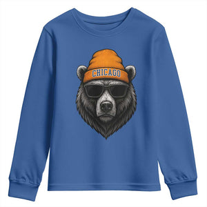 Cool Bear Chicago Graphic Youth Sweatshirt Retro Vibe City Pride Beanie and Sunglasses TS02 Royal Blue Print Your Wear