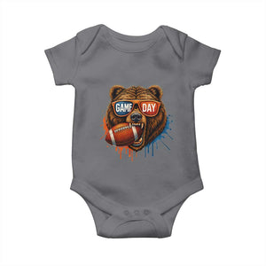 Cool Game Day Bear Graphic Baby Onesie Bold Football Fan Dripping Paint TS02 Charcoal Print Your Wear