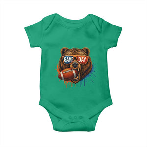 Cool Game Day Bear Graphic Baby Onesie Bold Football Fan Dripping Paint TS02 Irish Green Print Your Wear