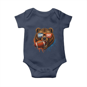 Cool Game Day Bear Graphic Baby Onesie Bold Football Fan Dripping Paint TS02 Navy Print Your Wear