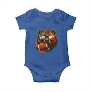 Cool Game Day Bear Graphic Baby Onesie Bold Football Fan Dripping Paint TS02 Royal Blue Print Your Wear