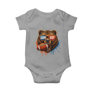 Cool Game Day Bear Graphic Baby Onesie Bold Football Fan Dripping Paint TS02 Sport Gray Print Your Wear