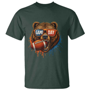 Cool Game Day Bear Graphic T Shirt Bold Football Fan Dripping Paint TS02 Dark Forest Green Print Your Wear