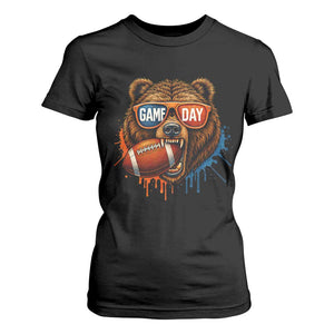 Cool Game Day Bear Graphic T Shirt For Women Bold Football Fan Dripping Paint TS02 Black Print Your Wear