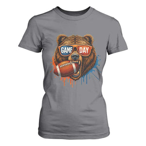 Cool Game Day Bear Graphic T Shirt For Women Bold Football Fan Dripping Paint TS02 Charcoal Print Your Wear