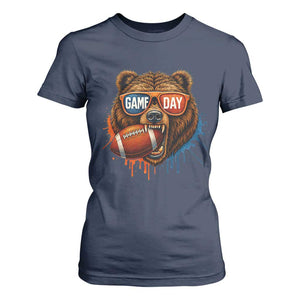 Cool Game Day Bear Graphic T Shirt For Women Bold Football Fan Dripping Paint TS02 Navy Print Your Wear