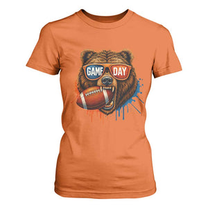 Cool Game Day Bear Graphic T Shirt For Women Bold Football Fan Dripping Paint TS02 Orange Print Your Wear
