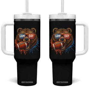 Cool Game Day Bear Graphic Tumbler With Handle Bold Football Fan Dripping Paint TS02 One Size: 40 oz Black Print Your Wear
