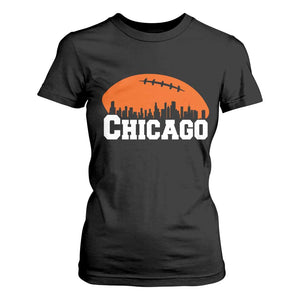 Chicago Skyline Football Graphic T Shirt For Women Bold Windy City Fan Art for Game Days TS02 Black Print Your Wear