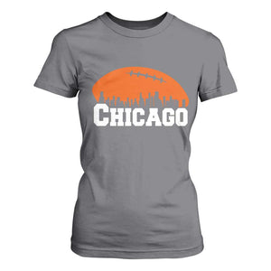 Chicago Skyline Football Graphic T Shirt For Women Bold Windy City Fan Art for Game Days TS02 Charcoal Print Your Wear