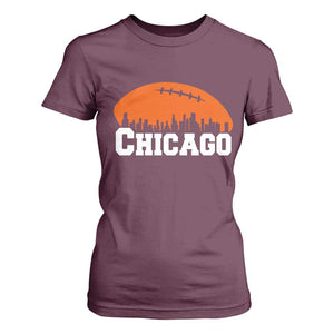 Chicago Skyline Football Graphic T Shirt For Women Bold Windy City Fan Art for Game Days TS02 Maroon Print Your Wear