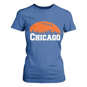 Chicago Skyline Football Graphic T Shirt For Women Bold Windy City Fan Art for Game Days TS02 Royal Blue Print Your Wear
