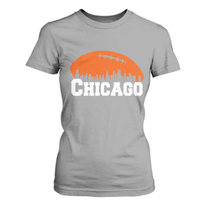Chicago Skyline Football Graphic T Shirt For Women Bold Windy City Fan Art for Game Days TS02 Sport Gray Print Your Wear