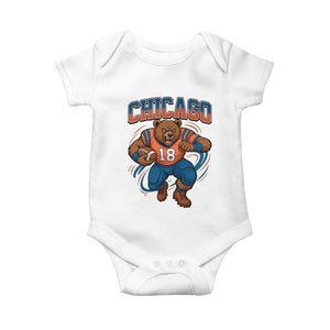 Fierce Football Bear Baby Onesie Chicago Fan Number 18 Bold Orange Game Day Spirit TS02 White Print Your Wear