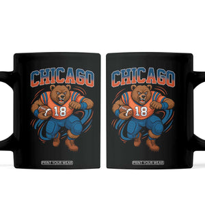 Fierce Football Bear Coffee Mug Chicago Fan Number 18 Bold Orange Game Day Spirit TS02 Black Print Your Wear