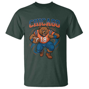 Fierce Football Bear T Shirt Chicago Fan Number 18 Bold Orange Game Day Spirit TS02 Dark Forest Green Print Your Wear
